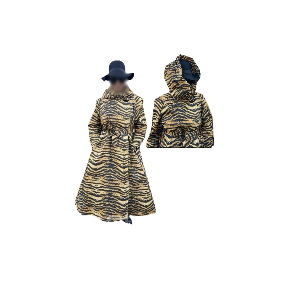 Jean Galle For‎ TBC Designer VTG Tiger 100% Silk Trench Statement Hooded Coat